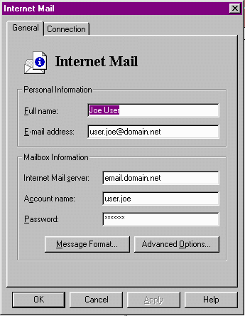 General Tab of the Internet Mail Service
